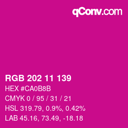 カラーコード: RGB 202 11 139 | qconv.com