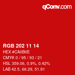 カラーコード: RGB 202 11 14 | qconv.com