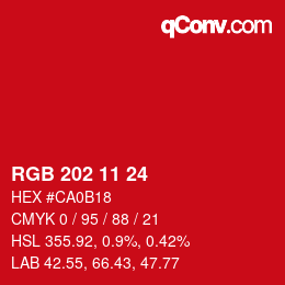 カラーコード: RGB 202 11 24 | qconv.com