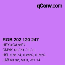 カラーコード: RGB 202 120 247 | qconv.com