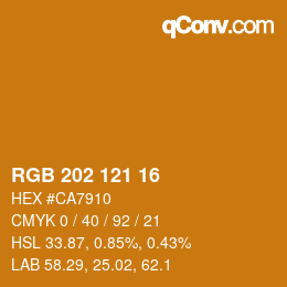カラーコード: RGB 202 121 16 | qconv.com