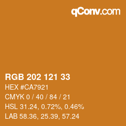 颜色代码: RGB 202 121 33 | qconv.com
