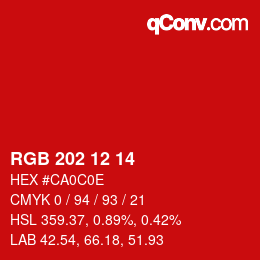 カラーコード: RGB 202 12 14 | qconv.com