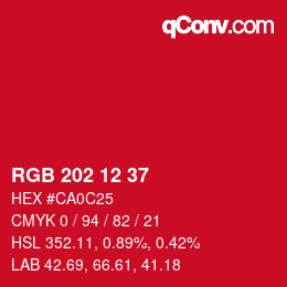 颜色代码: RGB 202 12 37 | qconv.com