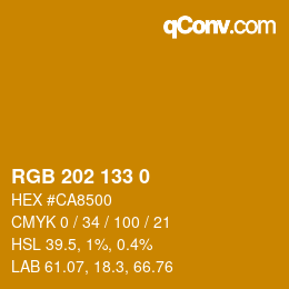 Color code: RGB 202 133 0 | qconv.com