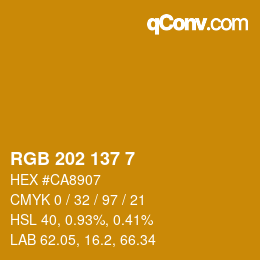 Color code: RGB 202 137 7 | qconv.com