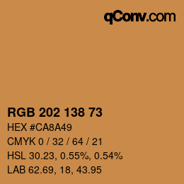颜色代码: RGB 202 138 73 | qconv.com