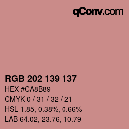 颜色代码: RGB 202 139 137 | qconv.com