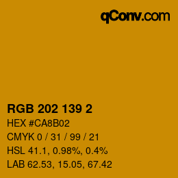 颜色代码: RGB 202 139 2 | qconv.com