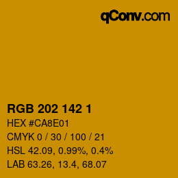 Color code: RGB 202 142 1 | qconv.com