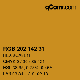 Color code: RGB 202 142 31 | qconv.com