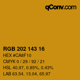 Color code: RGB 202 143 16 | qconv.com