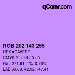 颜色代码: RGB 202 143 255 | qconv.com