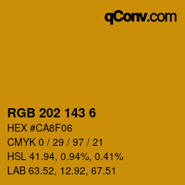 カラーコード: RGB 202 143 6 | qconv.com
