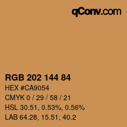 Color code: RGB 202 144 84 | qconv.com
