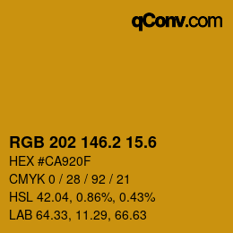 カラーコード: RGB 202 146.2 15.6 | qconv.com