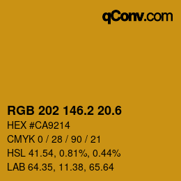 カラーコード: RGB 202 146.2 20.6 | qconv.com