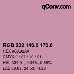 カラーコード: RGB 202 146.6 170.6 | qconv.com