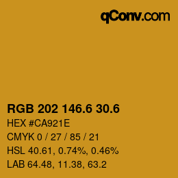 カラーコード: RGB 202 146.6 30.6 | qconv.com