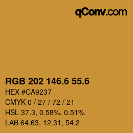 カラーコード: RGB 202 146.6 55.6 | qconv.com