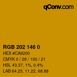 カラーコード: RGB 202 146 0 | qconv.com