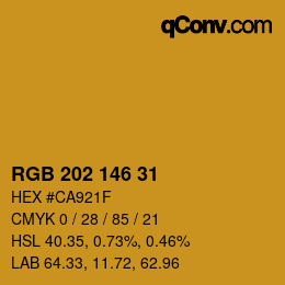 Color code: RGB 202 146 31 | qconv.com