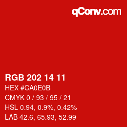 カラーコード: RGB 202 14 11 | qconv.com
