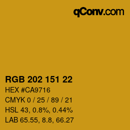 颜色代码: RGB 202 151 22 | qconv.com