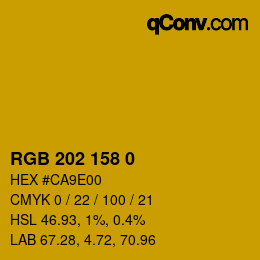 カラーコード: RGB 202 158 0 | qconv.com