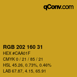 カラーコード: RGB 202 160 31 | qconv.com