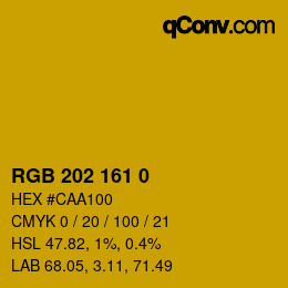 カラーコード: RGB 202 161 0 | qconv.com