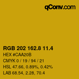 カラーコード: RGB 202 162.8 11.4 | qconv.com