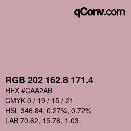 カラーコード: RGB 202 162.8 171.4 | qconv.com