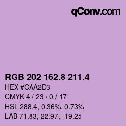 カラーコード: RGB 202 162.8 211.4 | qconv.com