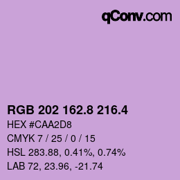 カラーコード: RGB 202 162.8 216.4 | qconv.com