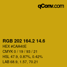 カラーコード: RGB 202 164.2 14.6 | qconv.com