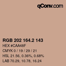 カラーコード: RGB 202 164.2 143 | qconv.com