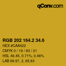 カラーコード: RGB 202 164.2 34.6 | qconv.com