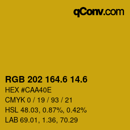 カラーコード: RGB 202 164.6 14.6 | qconv.com