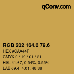 カラーコード: RGB 202 164.6 79.6 | qconv.com