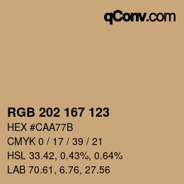 Color code: RGB 202 167 123 | qconv.com