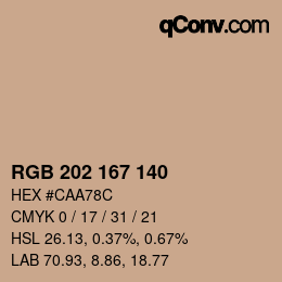 Color code: RGB 202 167 140 | qconv.com