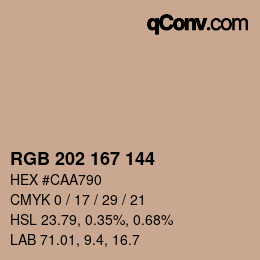 カラーコード: RGB 202 167 144 | qconv.com