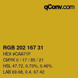 Color code: RGB 202 167 31 | qconv.com