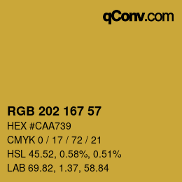 Color code: RGB 202 167 57 | qconv.com