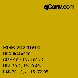 颜色代码: RGB 202 169 0 | qconv.com