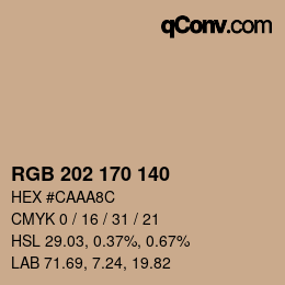 颜色代码: RGB 202 170 140 | qconv.com