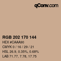 Color code: RGB 202 170 144 | qconv.com