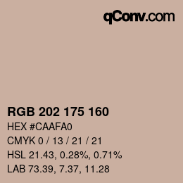 Color code: RGB 202 175 160 | qconv.com