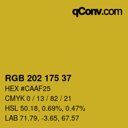 Color code: RGB 202 175 37 | qconv.com